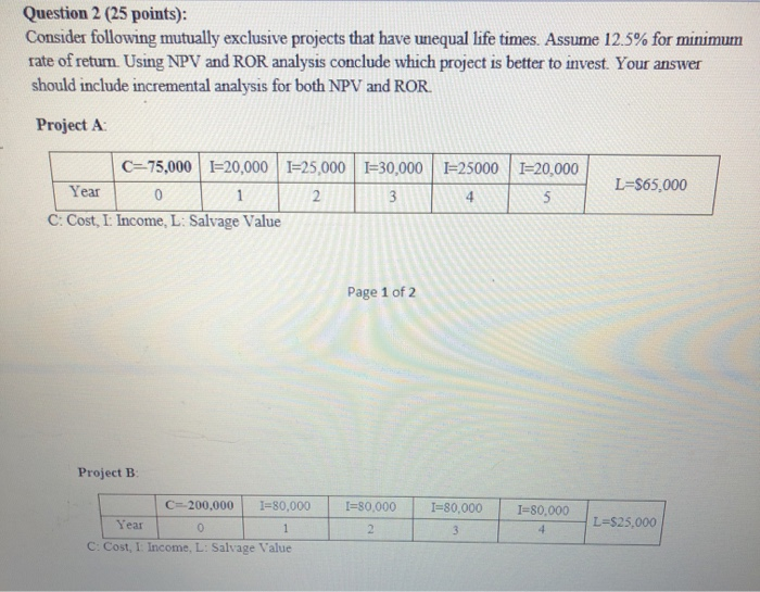 please show work with excel spreadsheet Question 2 (25 points): Consider following