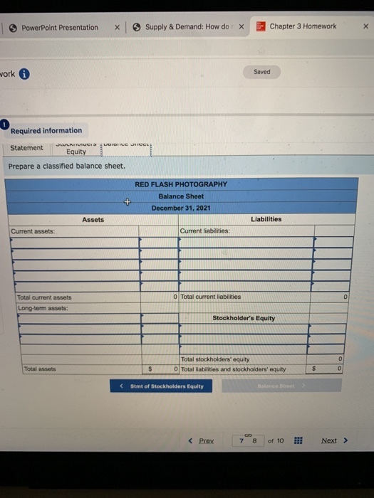 2021, Red Flash Photography had the following balances: Cash, $19,000; Supplies, $8,700,