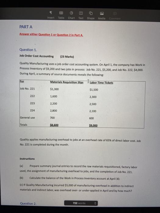  B Insert Table Chart Text Shape Media Com PARTA Answer either