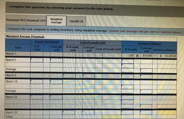 Acquired at Cost 230 units @ $53.60 per unit 290 units @