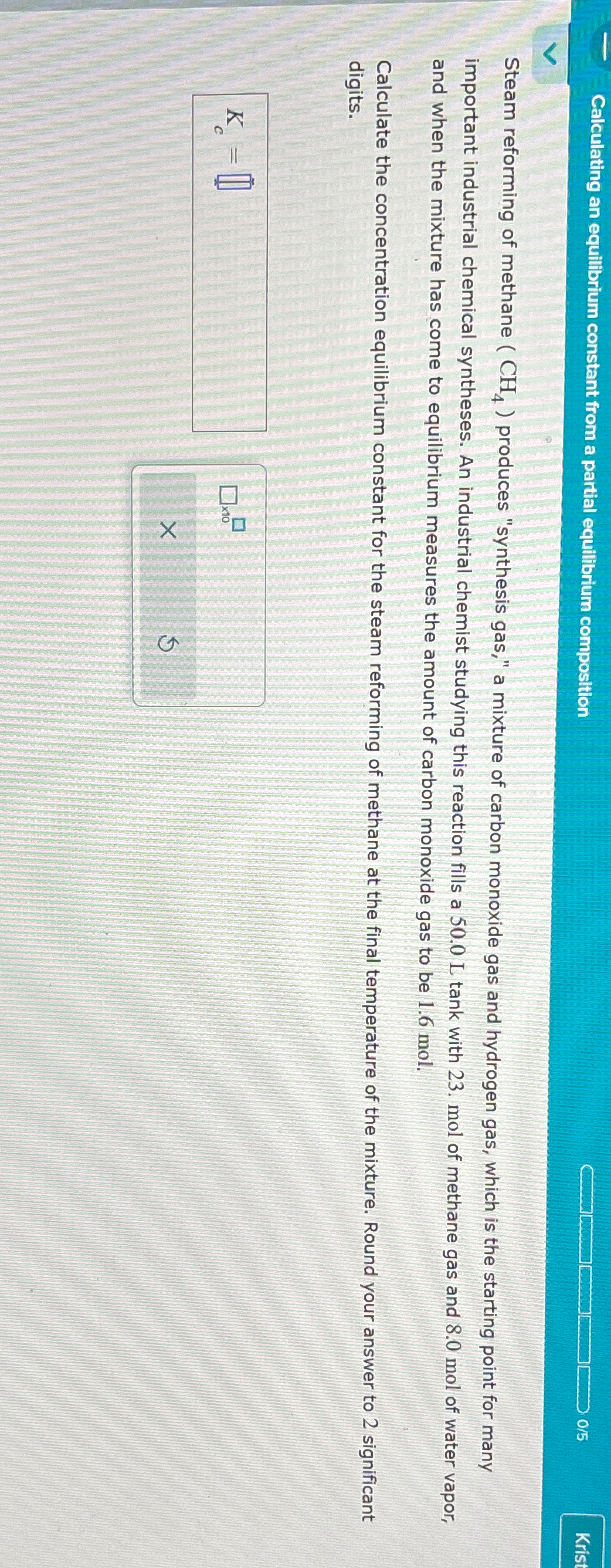  Calculating an equilibrium constant from a partial equilibrium composition 05 Steam