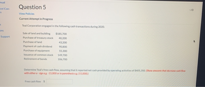  nual cel Con Question 5 --/3 View Policies Current Attempt in