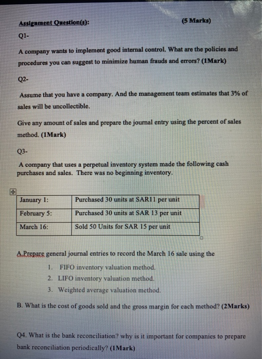 (5 Marks) Assignment Question(d): Q1- A company wants to implement good