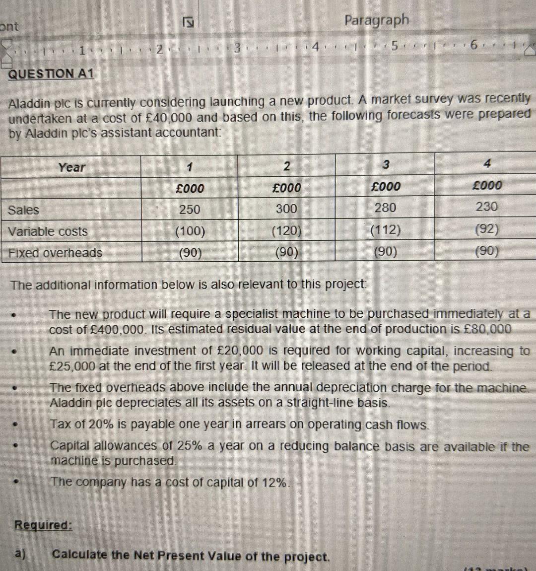 calculate the net present value 17 Paragraph ont 2.31 14. lin.5.il 16