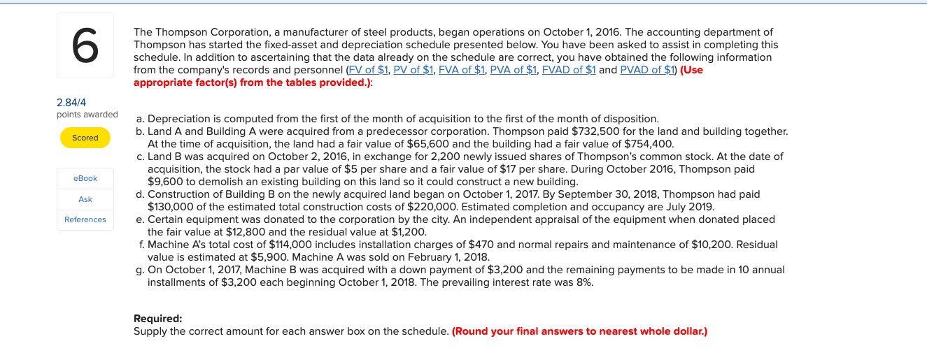 the schedule. (Round your final answers to nearest whole dollar.) THOMPSON CORPORATION