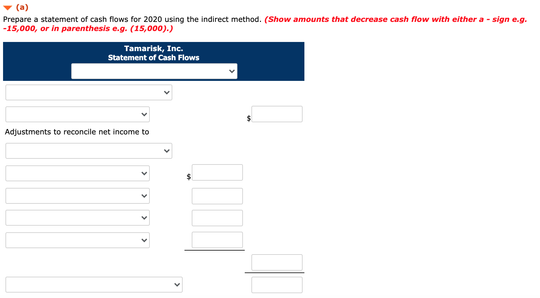 sheets are presented below. 2019 Tamarisk, Inc. Comparative Balance Sheets December 31