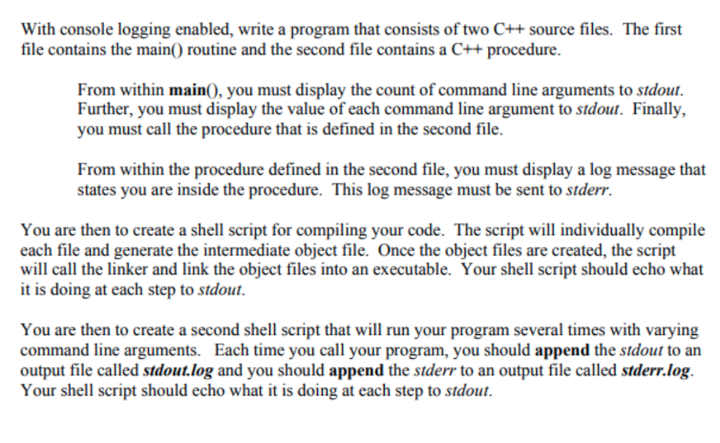  With console logging enabled, write a program that consists of two