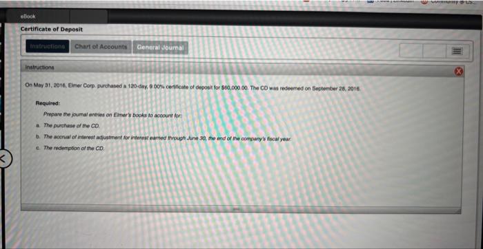  On May 31, 2016, Eimer Com. purchased a 120-day, 900% certifcate