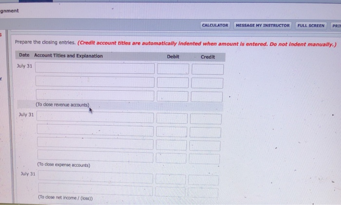 using t accounts thank you. gnment CALCULATOR MESSAGE MY INSTRUCTOR FULL SCREEN