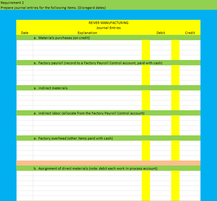 the boxes :) Complete the requirements for Reiver Manufacuring Company given the
