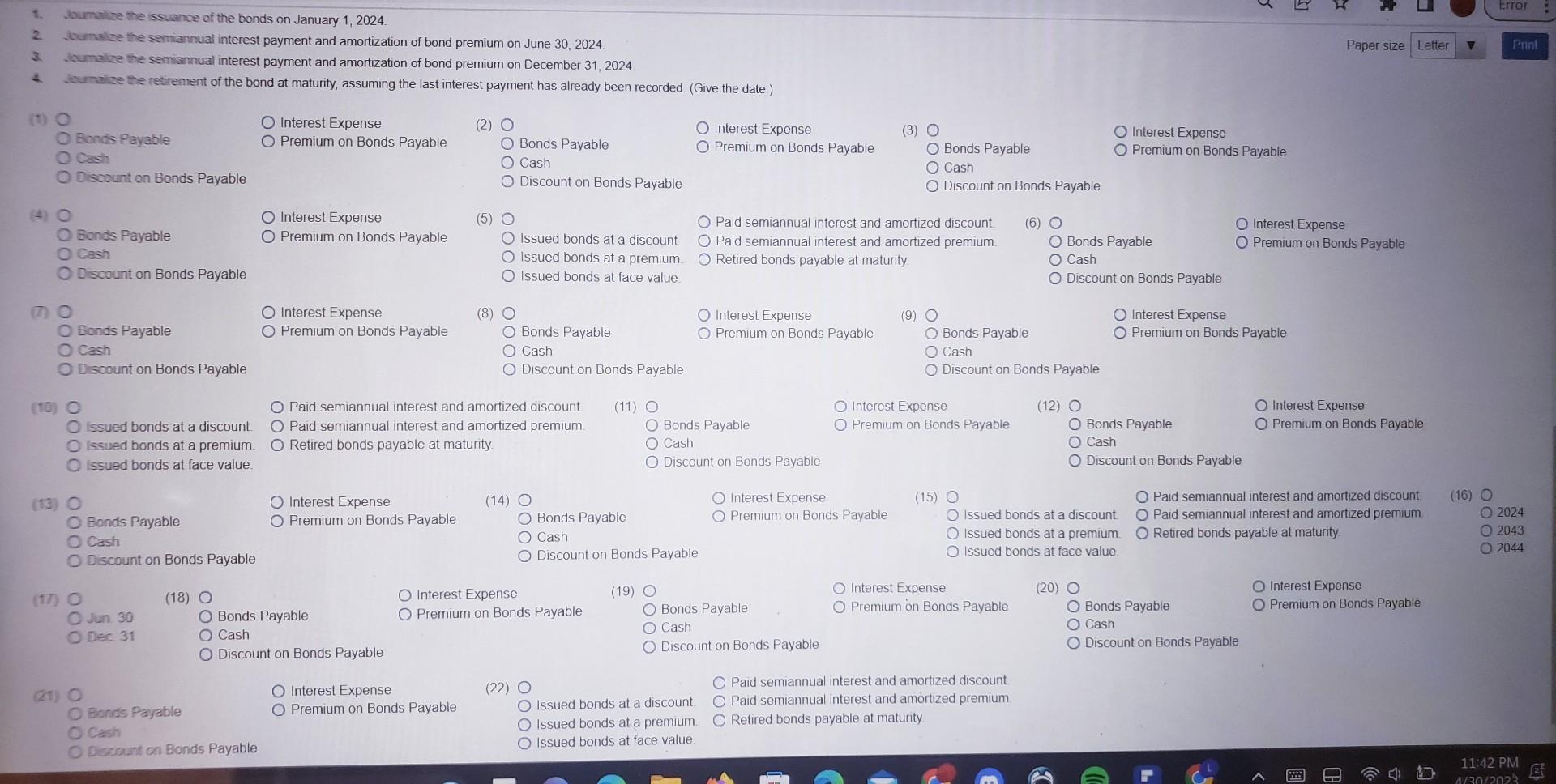 credits. Select explanations on the last line of the journal entry.) 3.