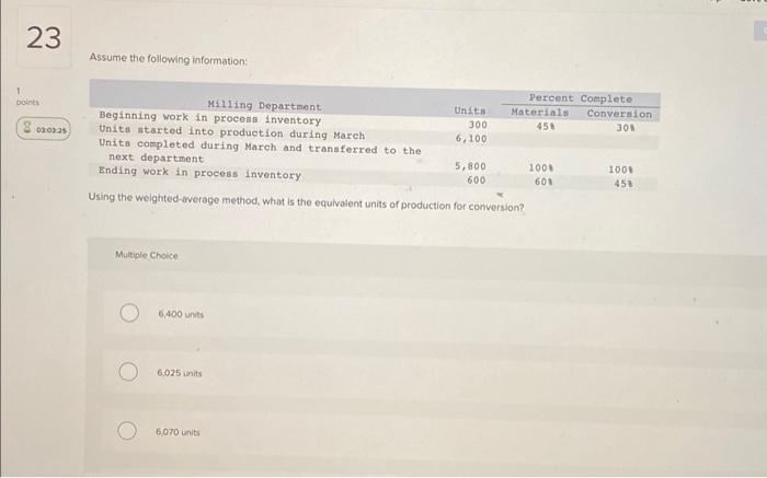  Assume the following information: Using the weighted-average method, what is the