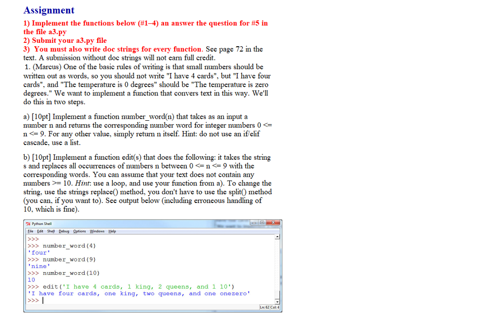 Assignment 1) Implement the functions below (#1-4) an answer the question