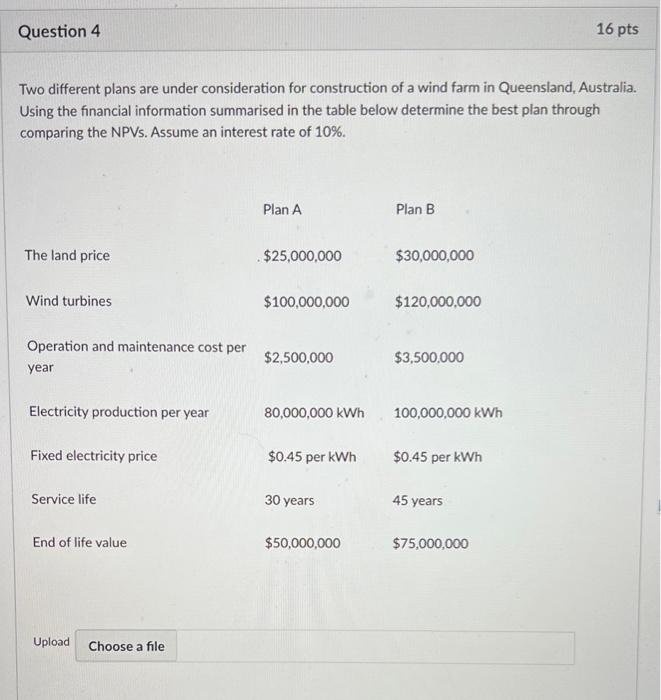  Two different plans are under consideration for construction of a wind