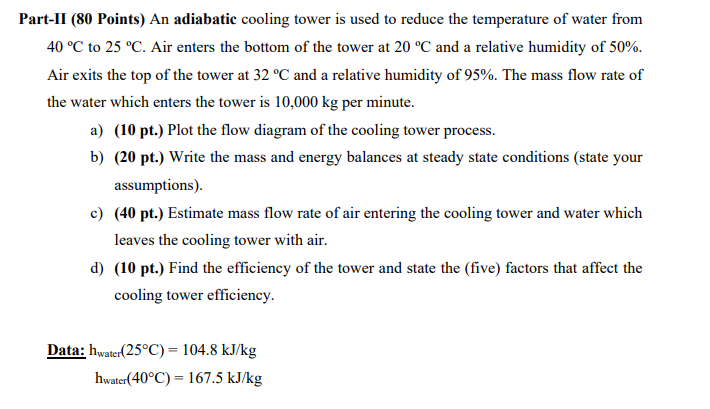  Part-II (80 Points) An adiabatic cooling tower is used to reduce