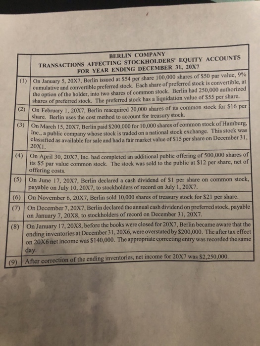 points). Berlin Company is a public company whose shares are traded in