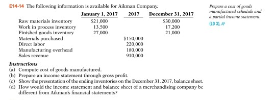 Please help solve Thanks, :) E14-14 The following information is available for