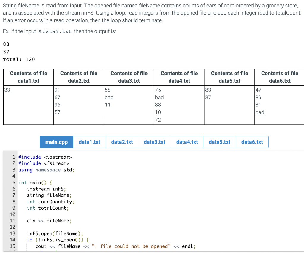 Has to be in C++ language String fileName is read from input.