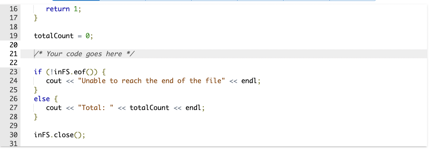 The opened file named fileName contains counts of ears of corn ordered