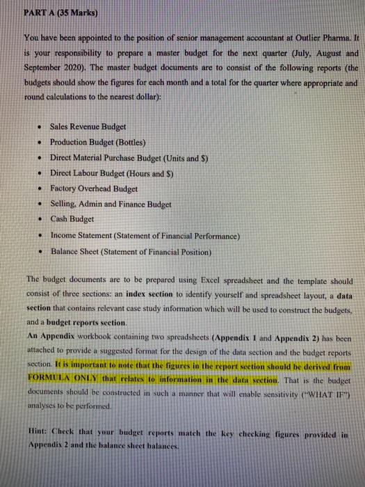 report section: index section: MASTER BUDGET CASE STUDY OUTLIER PHARMA Outlier Pharma