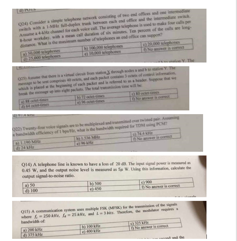  Q24) Consider a simple telephone network consisting of two end offices
