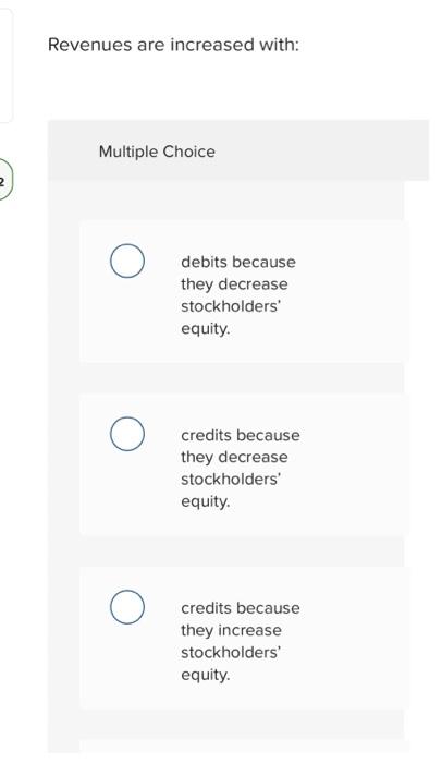 equity. credits because they increase stockholders' equity. debits because they increase stockholders'