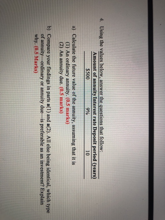  4. Using the values below, answer the questions that follow: Amount