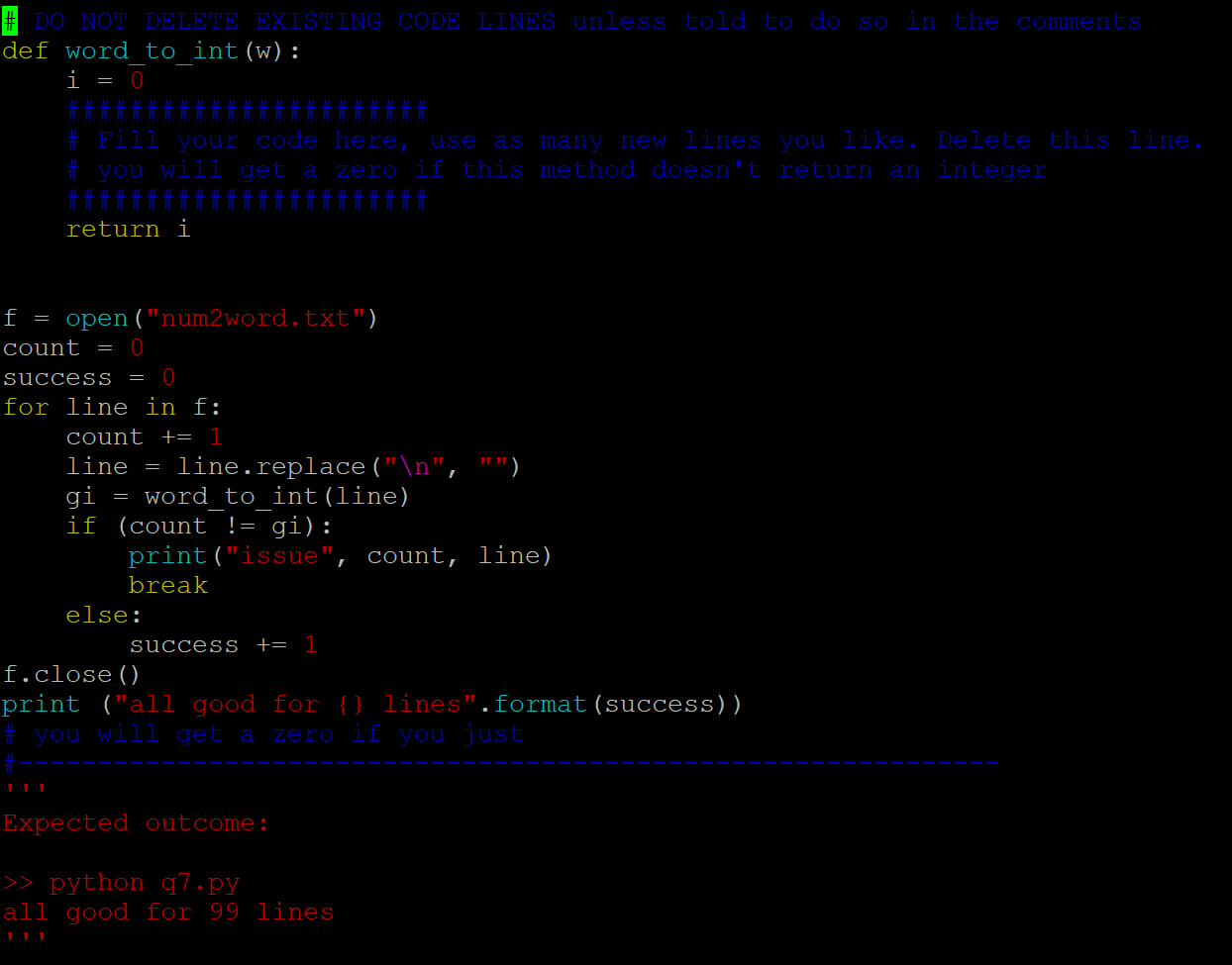 needs to be in python 2num2words.txt: one two three four five six