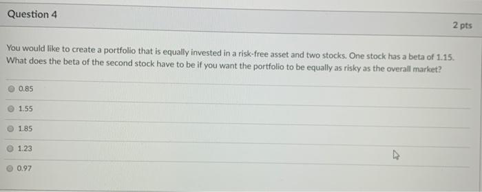  Question 4 2 pts You would like to create a portfolio