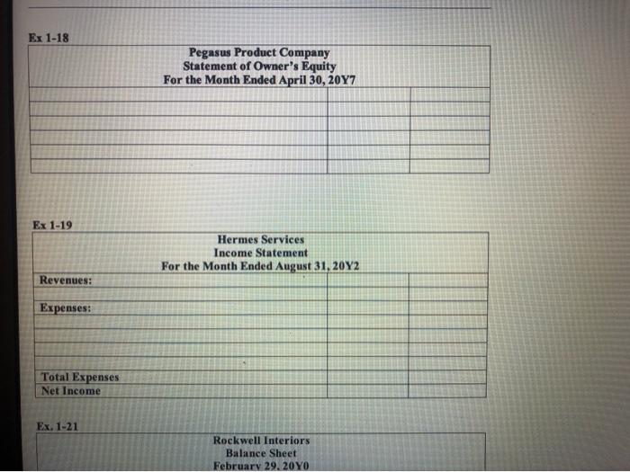 rent expense g. supplies d. fees earned e. land c. cash EX