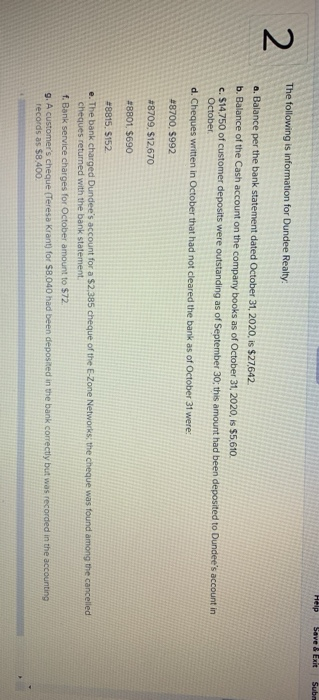  Help Save & Exit Sub The following is information for Dundee