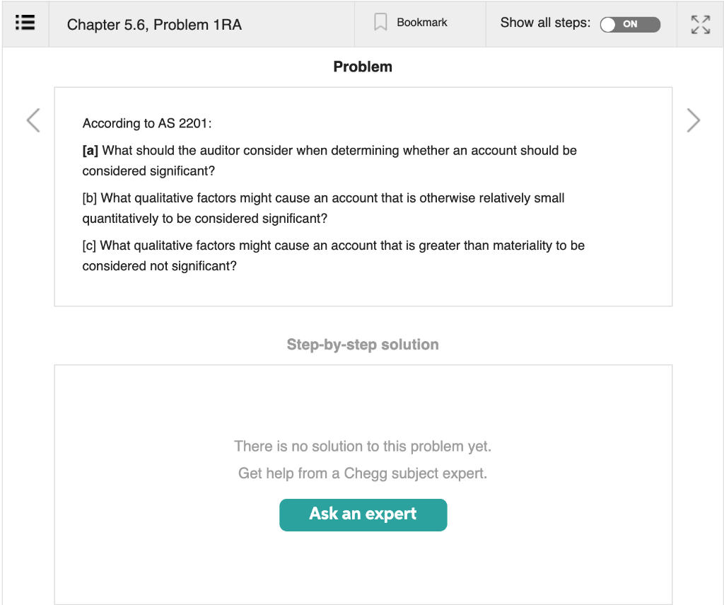  Chapter 5.6, Problem 1RA Bookmark Show all steps: ON Ky Problem