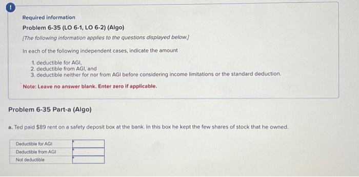  a,b and d please Required information Problem 6-35 (LO 6-1, LO