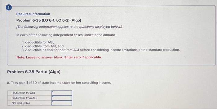 each of the following independent cases, indicate the amount 1. deductible for