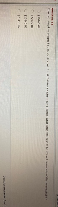  Question 11 Coronado Graphics accepted a 7%, 30-day note for $22000