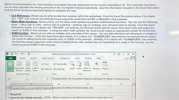 I need help with this answers must be equations Marta Communications, Inc,