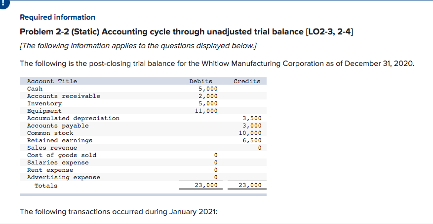  worksheet from 1 to 13 Required information Problem 2-2 (Static) Accounting