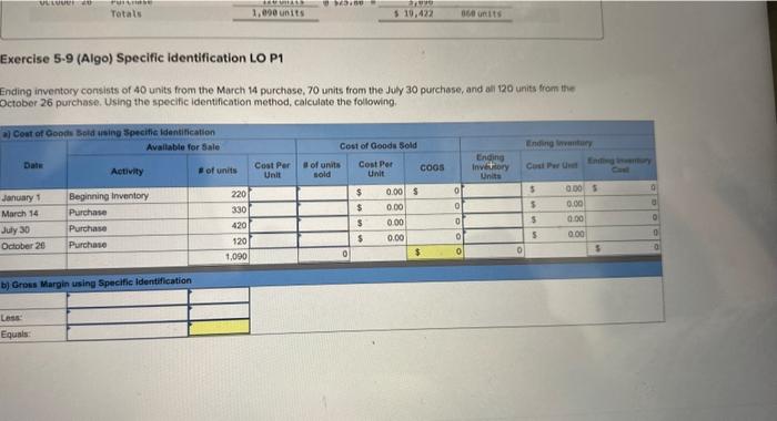 Use the following information for the Exercises 8-10 below. (Algo) (The following