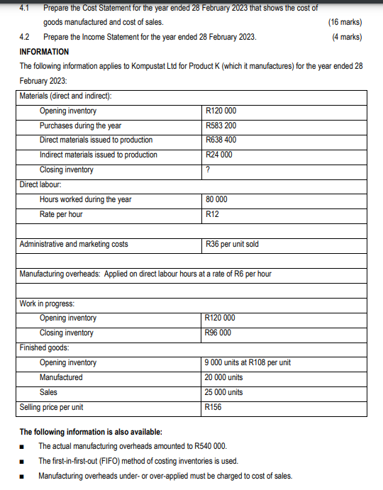  4.1 KOMPUSTAT LTD COST STATEMENT FOR THE YEAR ENDED 28 FEBRUARY