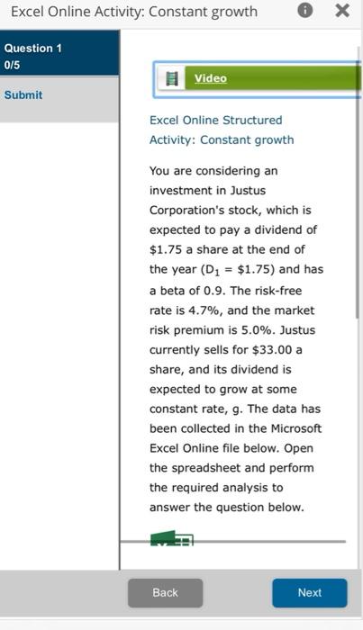  Excel Online Activity: Constant growth the required analysis to answer the