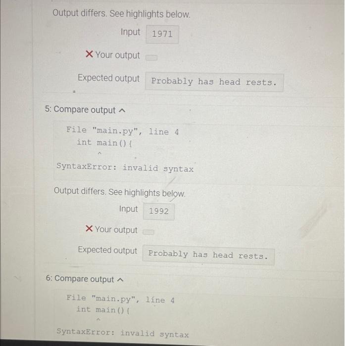 after 1970, print "Probably has head rests." If after 1992, print "Probably