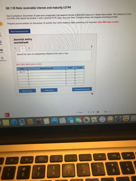  QS 7-10 Note receivable interest and maturity LO P4 Dew Company's