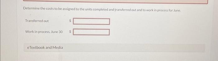 Work in process, June 1 Started into production Total costs Costs accounted