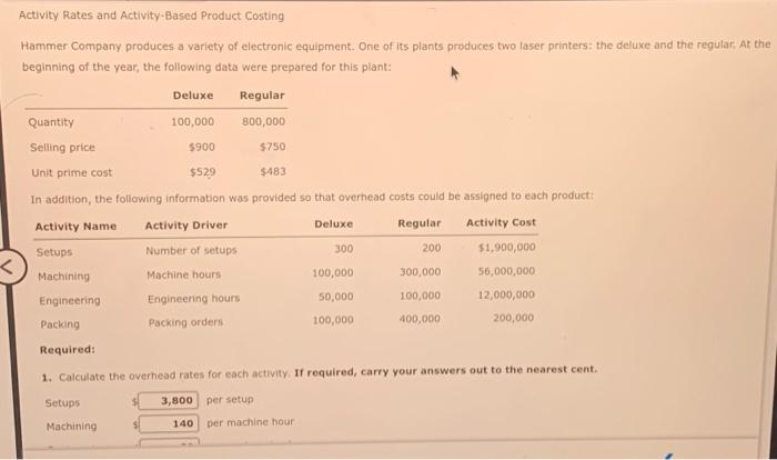 please answer asap thank you 5.5 Activity Rates and Activity-Based Product Costing