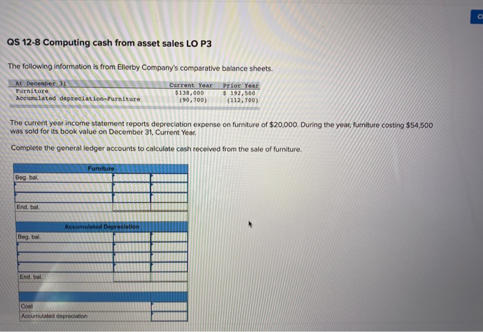  CI QS 12-8 Computing cash from asset sales LO P3 The