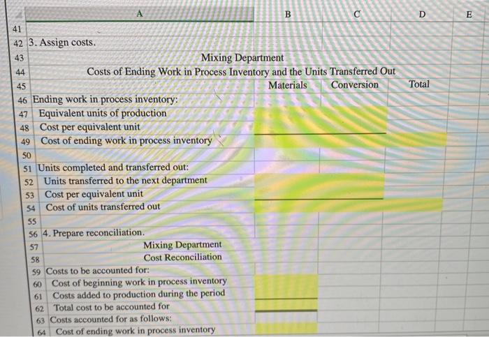 information relates to work in the mixing department for the month of