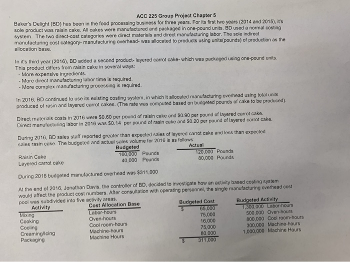  ACC 225 Group Project Chapter 5 Baker's Delight (BD) has been