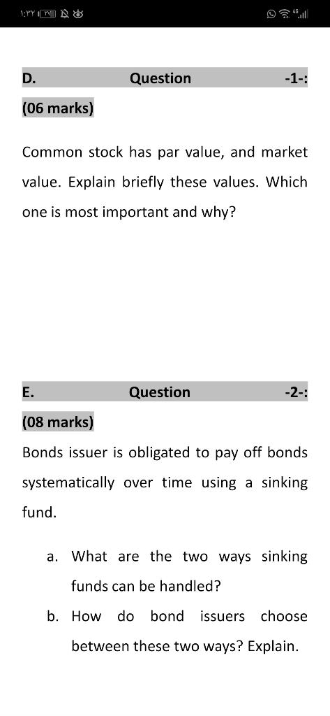  PYYN D. Question -1-: (06 marks) Common stock has par value,