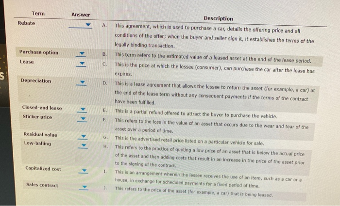  Term Answer Rebate A. Description This agreement, which is used to