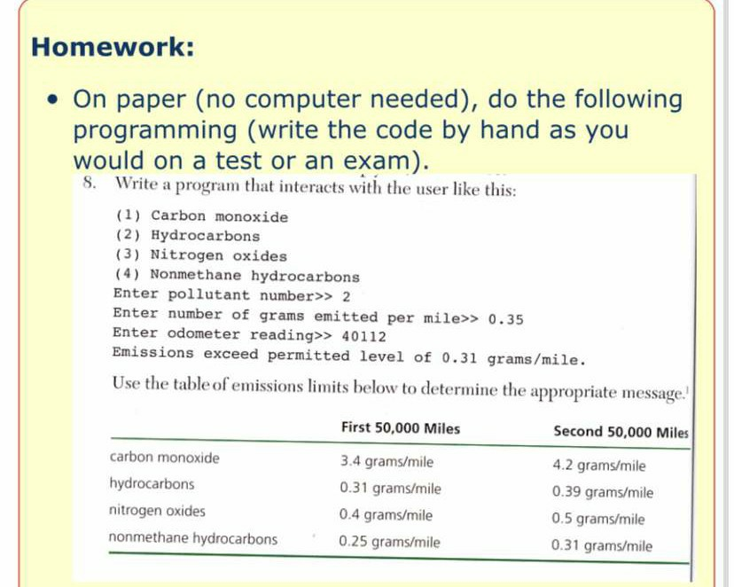  The programming language is C. Homework: On paper (no computer needed),
